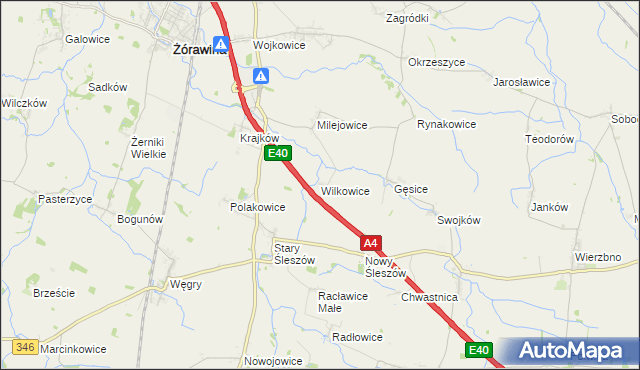 mapa Wilkowice gmina Żórawina, Wilkowice gmina Żórawina na mapie Targeo