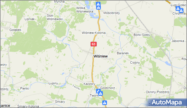 mapa Wiśniew powiat siedlecki, Wiśniew powiat siedlecki na mapie Targeo