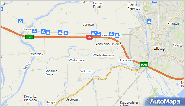 mapa Władysławowo gmina Elbląg, Władysławowo gmina Elbląg na mapie Targeo