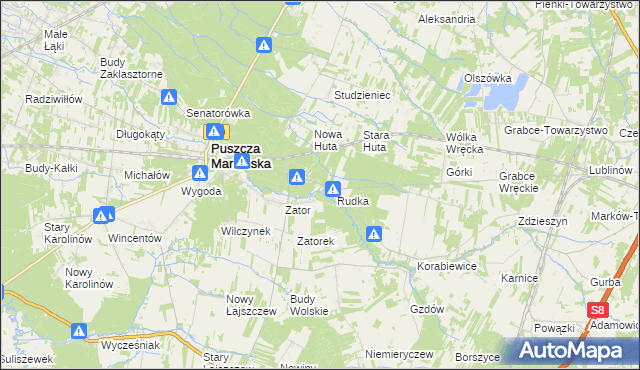 mapa Wola Polska gmina Puszcza Mariańska, Wola Polska gmina Puszcza Mariańska na mapie Targeo