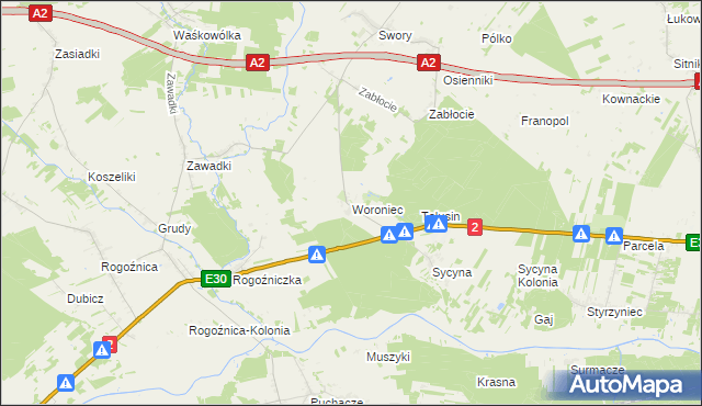 mapa Woroniec gmina Biała Podlaska, Woroniec gmina Biała Podlaska na mapie Targeo