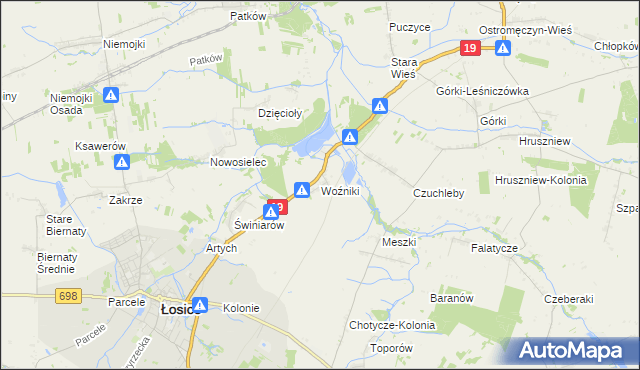 mapa Woźniki gmina Łosice, Woźniki gmina Łosice na mapie Targeo