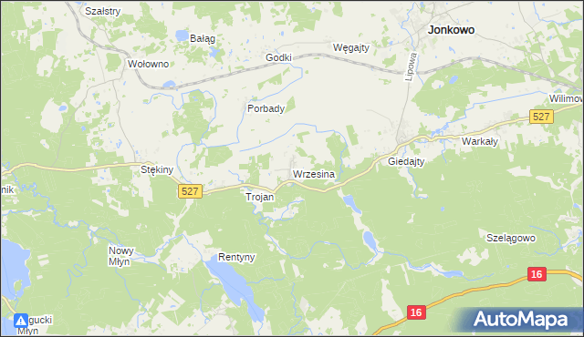 mapa Wrzesina gmina Jonkowo, Wrzesina gmina Jonkowo na mapie Targeo