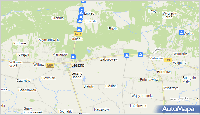 mapa Zaborówek gmina Leszno, Zaborówek gmina Leszno na mapie Targeo