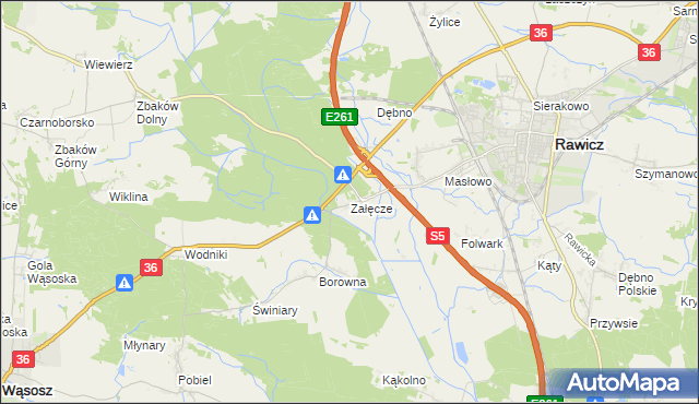 mapa Załęcze gmina Rawicz, Załęcze gmina Rawicz na mapie Targeo