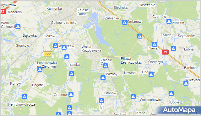 mapa Zalesie Górne, Zalesie Górne na mapie Targeo