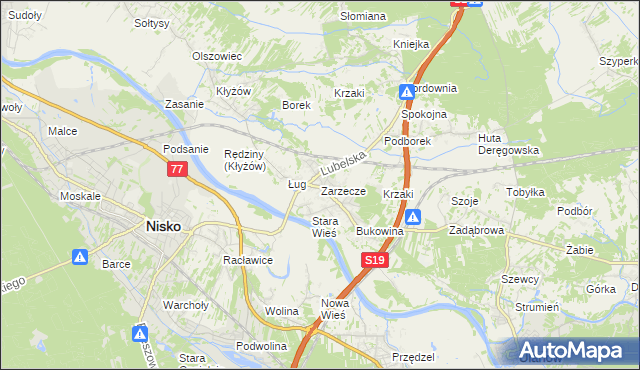 mapa Zarzecze gmina Nisko, Zarzecze gmina Nisko na mapie Targeo