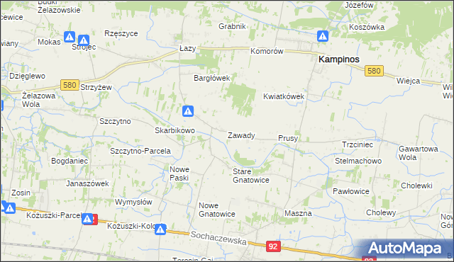 mapa Zawady gmina Kampinos, Zawady gmina Kampinos na mapie Targeo