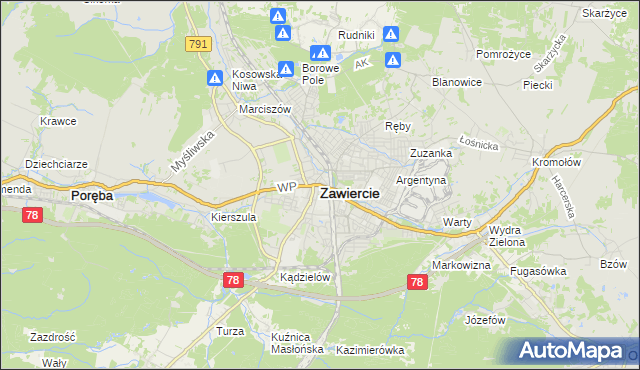 mapa Zawiercie, Zawiercie na mapie Targeo