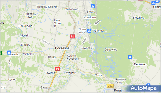 mapa Zawodzie gmina Poczesna, Zawodzie gmina Poczesna na mapie Targeo