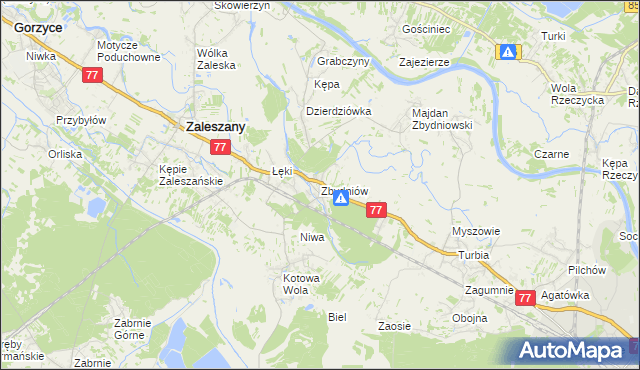 mapa Zbydniów gmina Zaleszany, Zbydniów gmina Zaleszany na mapie Targeo