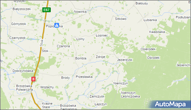 mapa Zdroje gmina Czarna Białostocka, Zdroje gmina Czarna Białostocka na mapie Targeo