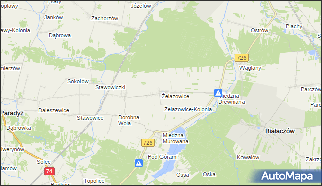 mapa Żelazowice, Żelazowice na mapie Targeo