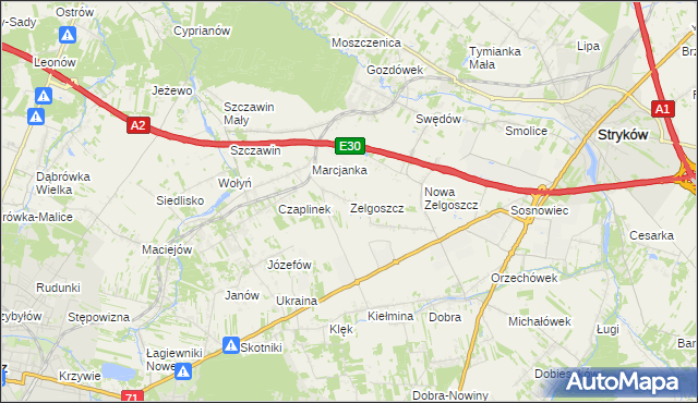 mapa Zelgoszcz gmina Stryków, Zelgoszcz gmina Stryków na mapie Targeo