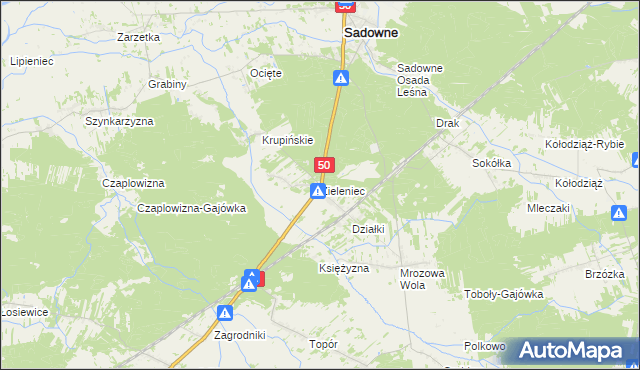 mapa Zieleniec gmina Sadowne, Zieleniec gmina Sadowne na mapie Targeo