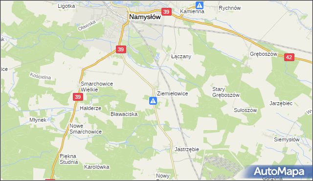 mapa Ziemiełowice, Ziemiełowice na mapie Targeo