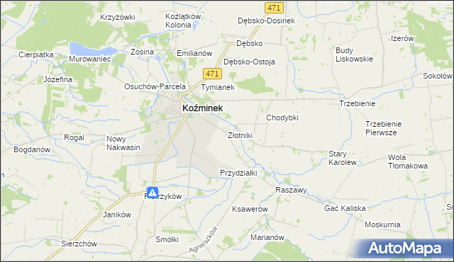 mapa Złotniki gmina Koźminek, Złotniki gmina Koźminek na mapie Targeo