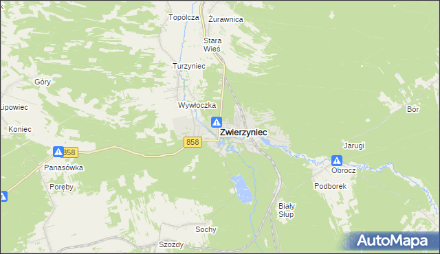 mapa Zwierzyniec powiat zamojski, Zwierzyniec powiat zamojski na mapie Targeo