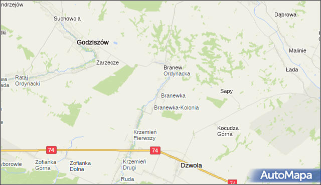 mapa Branewka, Branewka na mapie Targeo