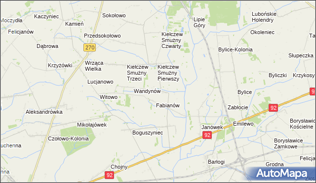 mapa Kiełczew Górny, Kiełczew Górny na mapie Targeo