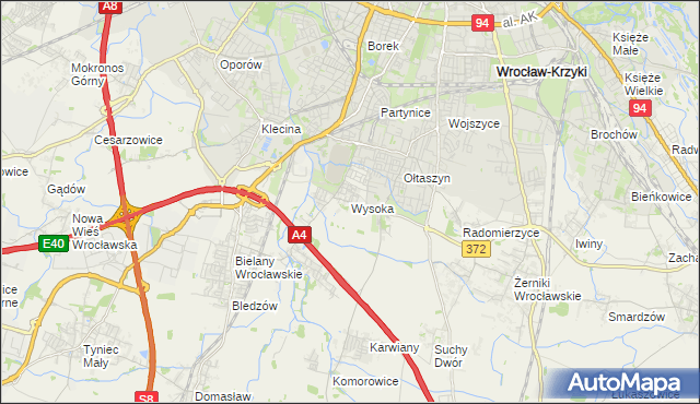 mapa Wysoka gmina Kobierzyce, Wysoka gmina Kobierzyce na mapie Targeo