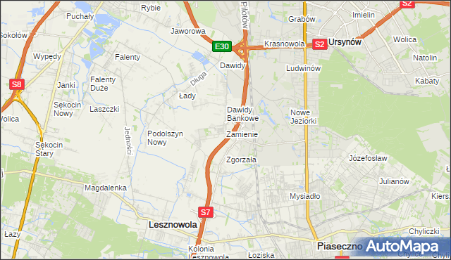 mapa Zamienie gmina Lesznowola, Zamienie gmina Lesznowola na mapie Targeo