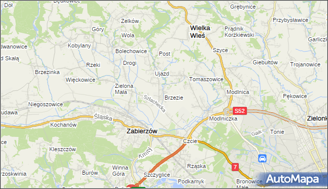 mapa Brzezie gmina Zabierzów, Brzezie gmina Zabierzów na mapie Targeo