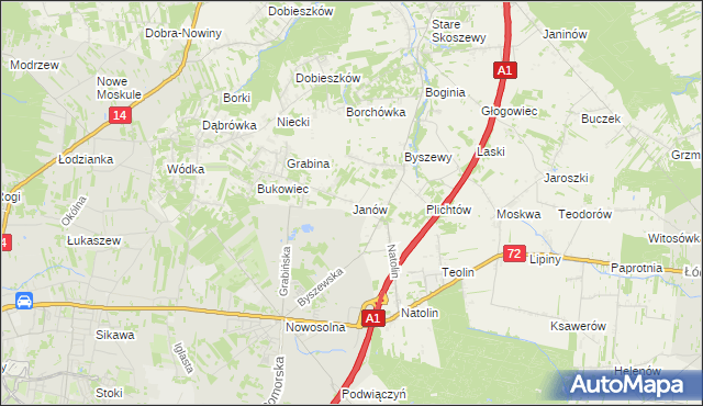 mapa Janów gmina Nowosolna, Janów gmina Nowosolna na mapie Targeo