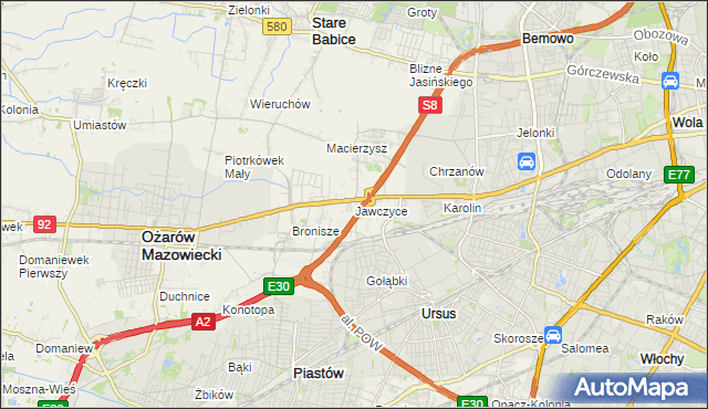 mapa Jawczyce gmina Ożarów Mazowiecki, Jawczyce gmina Ożarów Mazowiecki na mapie Targeo