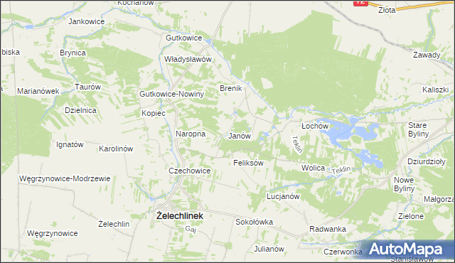 mapa Janów gmina Żelechlinek, Janów gmina Żelechlinek na mapie Targeo