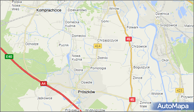 mapa Złotniki gmina Prószków, Złotniki gmina Prószków na mapie Targeo