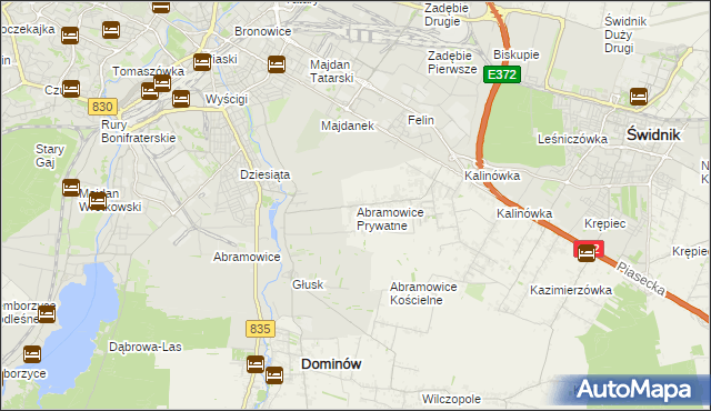 mapa Abramowice Prywatne, Abramowice Prywatne na mapie Targeo