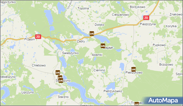 mapa Adamki gmina Koczała, Adamki gmina Koczała na mapie Targeo