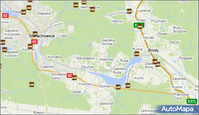mapa Adamów gmina Brody, Adamów gmina Brody na mapie Targeo