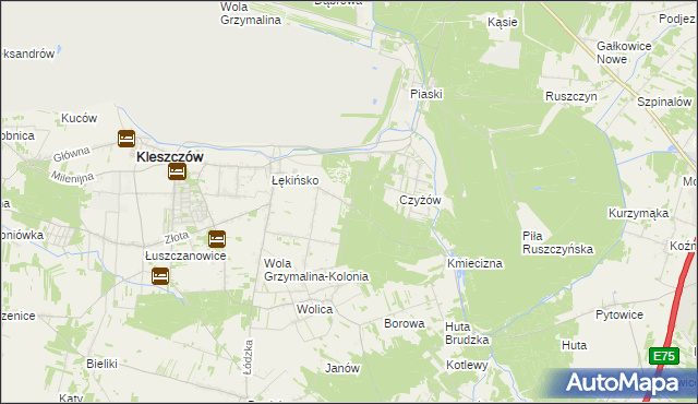 mapa Adamów gmina Kleszczów, Adamów gmina Kleszczów na mapie Targeo