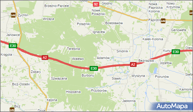 mapa Adamów gmina Krzymów, Adamów gmina Krzymów na mapie Targeo