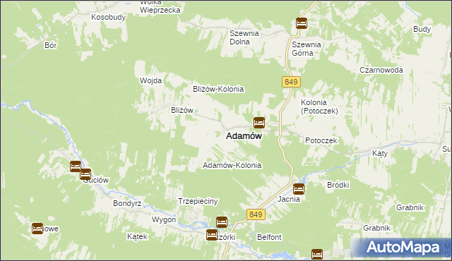 mapa Adamów powiat zamojski, Adamów powiat zamojski na mapie Targeo
