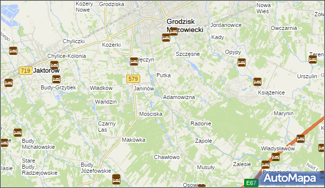 mapa Adamowizna gmina Grodzisk Mazowiecki, Adamowizna gmina Grodzisk Mazowiecki na mapie Targeo