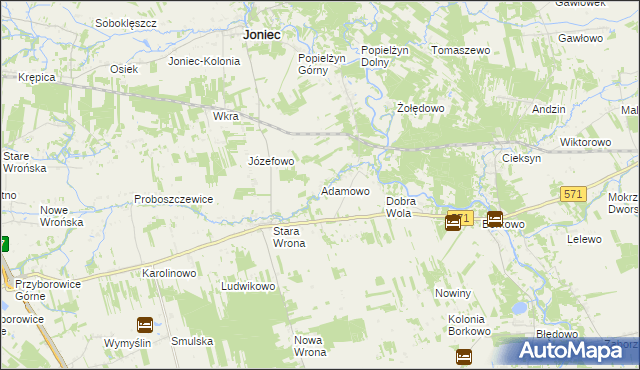 mapa Adamowo gmina Joniec, Adamowo gmina Joniec na mapie Targeo