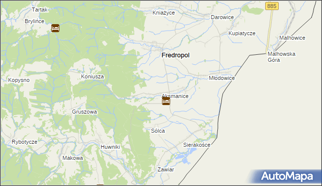 mapa Aksmanice, Aksmanice na mapie Targeo