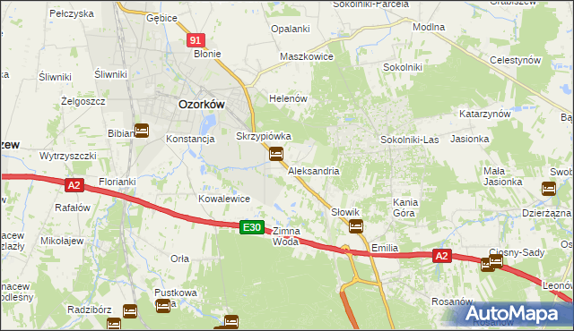 mapa Aleksandria gmina Ozorków, Aleksandria gmina Ozorków na mapie Targeo