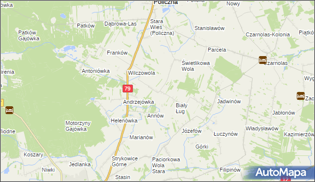 mapa Aleksandrówka gmina Policzna, Aleksandrówka gmina Policzna na mapie Targeo