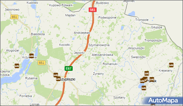 mapa Aleksandrówka gmina Szypliszki, Aleksandrówka gmina Szypliszki na mapie Targeo