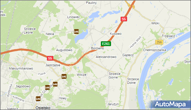 mapa Aleksandrowo gmina Dobrcz, Aleksandrowo gmina Dobrcz na mapie Targeo