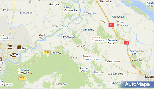mapa Anielin gmina Magnuszew, Anielin gmina Magnuszew na mapie Targeo
