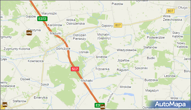 mapa Anielów gmina Sobolew, Anielów gmina Sobolew na mapie Targeo