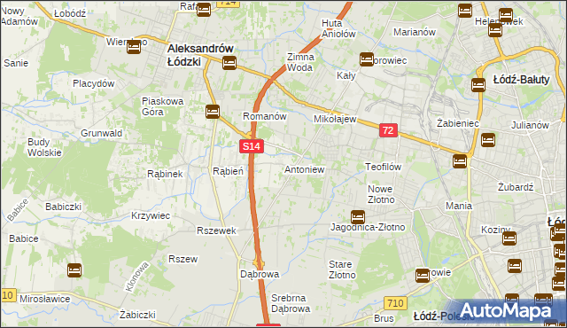 mapa Antoniew gmina Aleksandrów Łódzki, Antoniew gmina Aleksandrów Łódzki na mapie Targeo