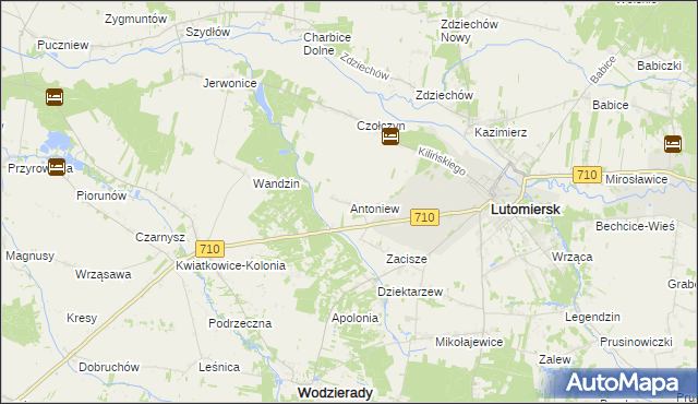 mapa Antoniew gmina Lutomiersk, Antoniew gmina Lutomiersk na mapie Targeo