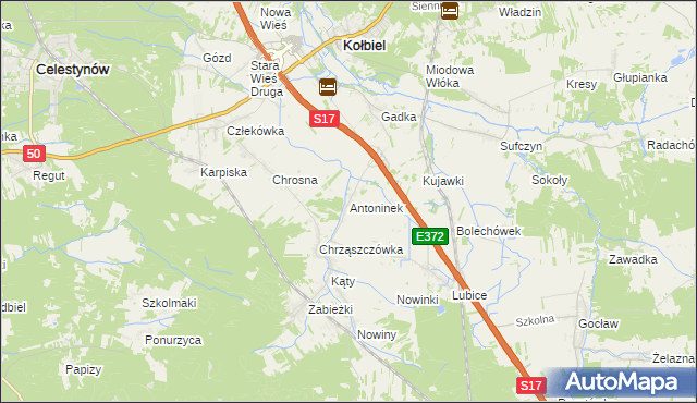 mapa Antoninek gmina Kołbiel, Antoninek gmina Kołbiel na mapie Targeo