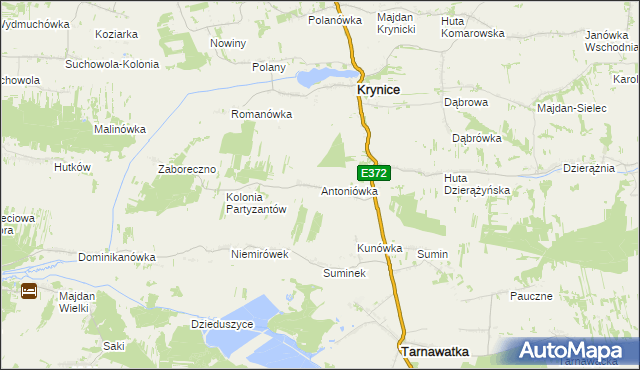 mapa Antoniówka gmina Krynice, Antoniówka gmina Krynice na mapie Targeo